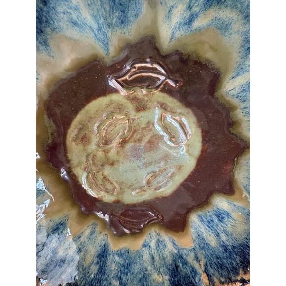 Handcrafted Glazed Ceramic Bowl | Leaf Motif | Reptile Textured Underside | 11" - Picture 2 of 5